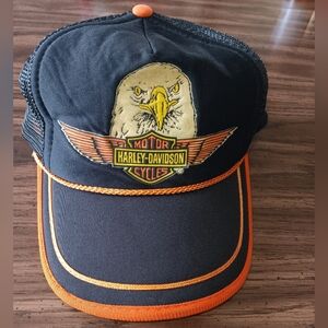 Vintage Harley-Davidson Black and Orange Snapbavk Cap With Mesh